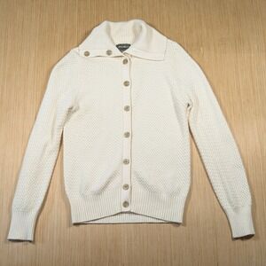 Eddie Bauer Button Front Cardigan Sweater Women's Medium Cream Knit Wool Blend